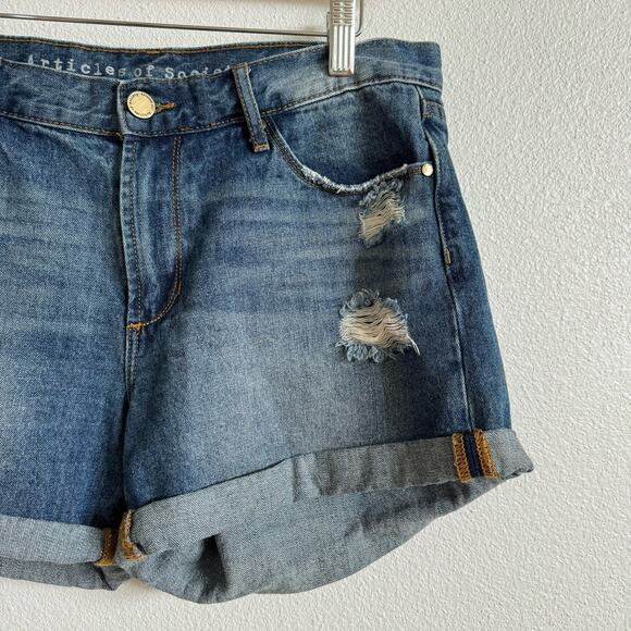 Articles of Society Medium Washed Denim Rolled Hem Distressed Shorts Women's 28 - Picture 3 of 8